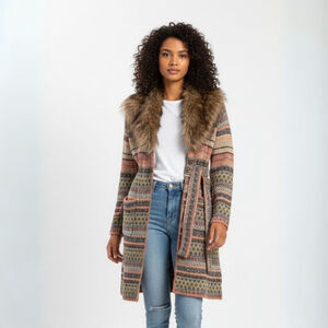 Angel of the North Multi-color Faux Fur Collar Cardigan - XS